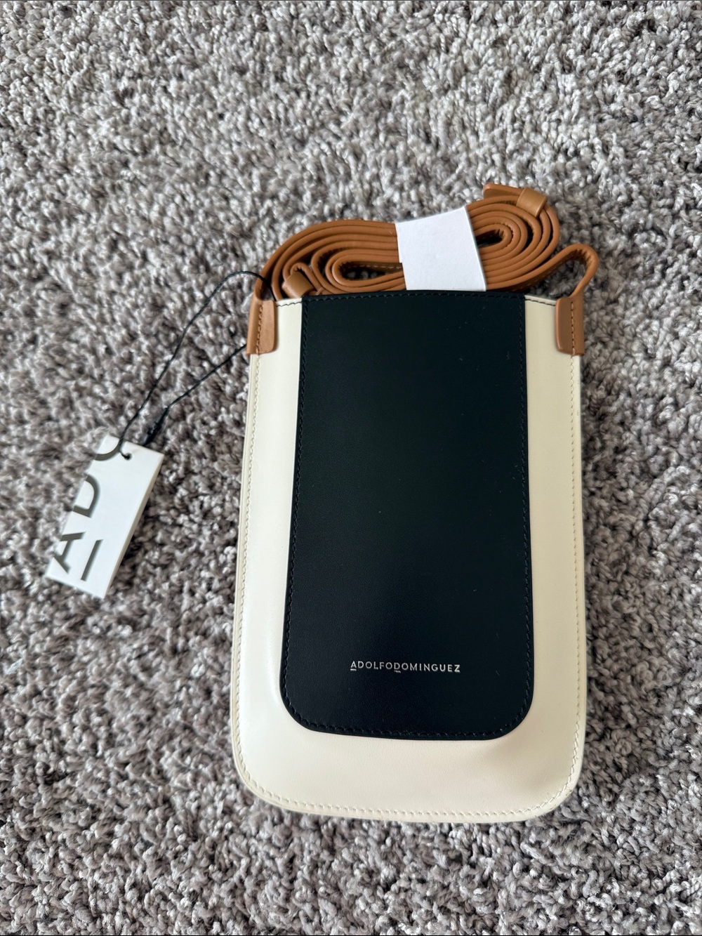 Adolfo Dominguez Two-Tone Black, Cream & Tan Crossbody Phone Bag